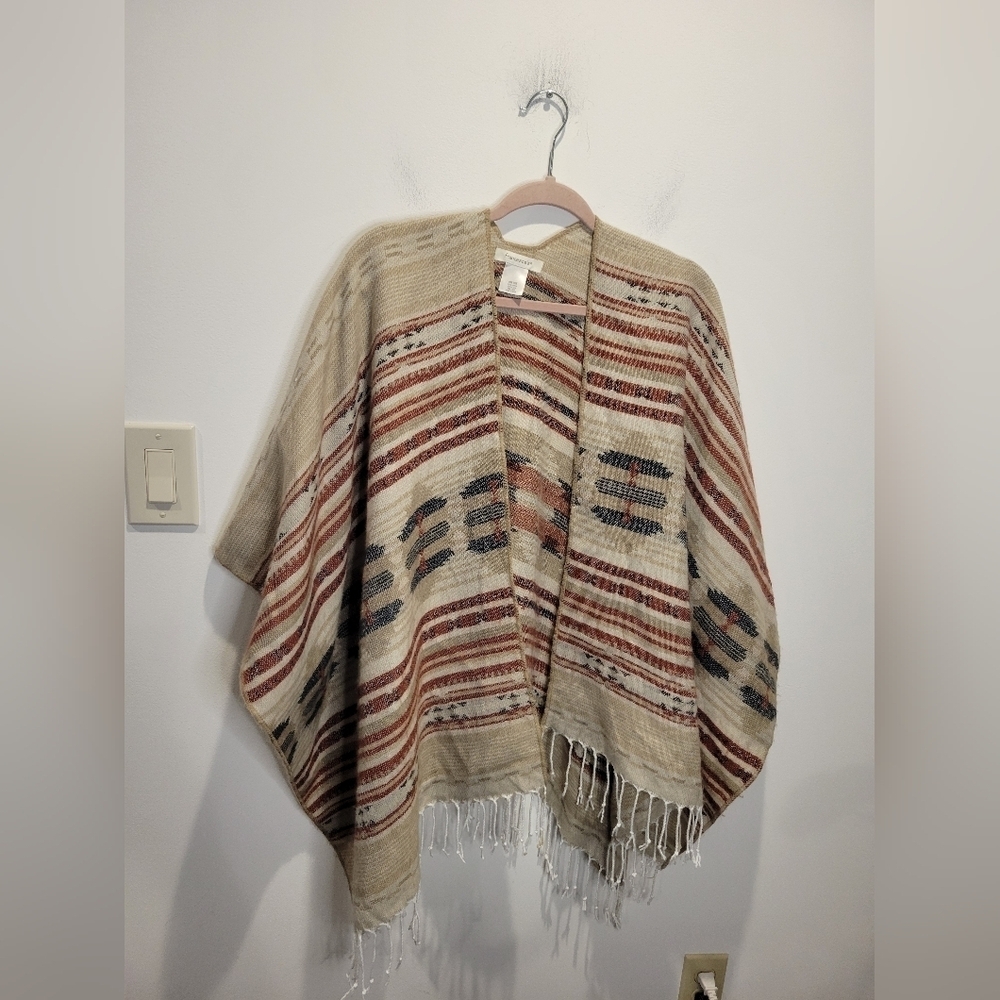 Francesca's One Size Southwestern Poncho Wrap With Fringe